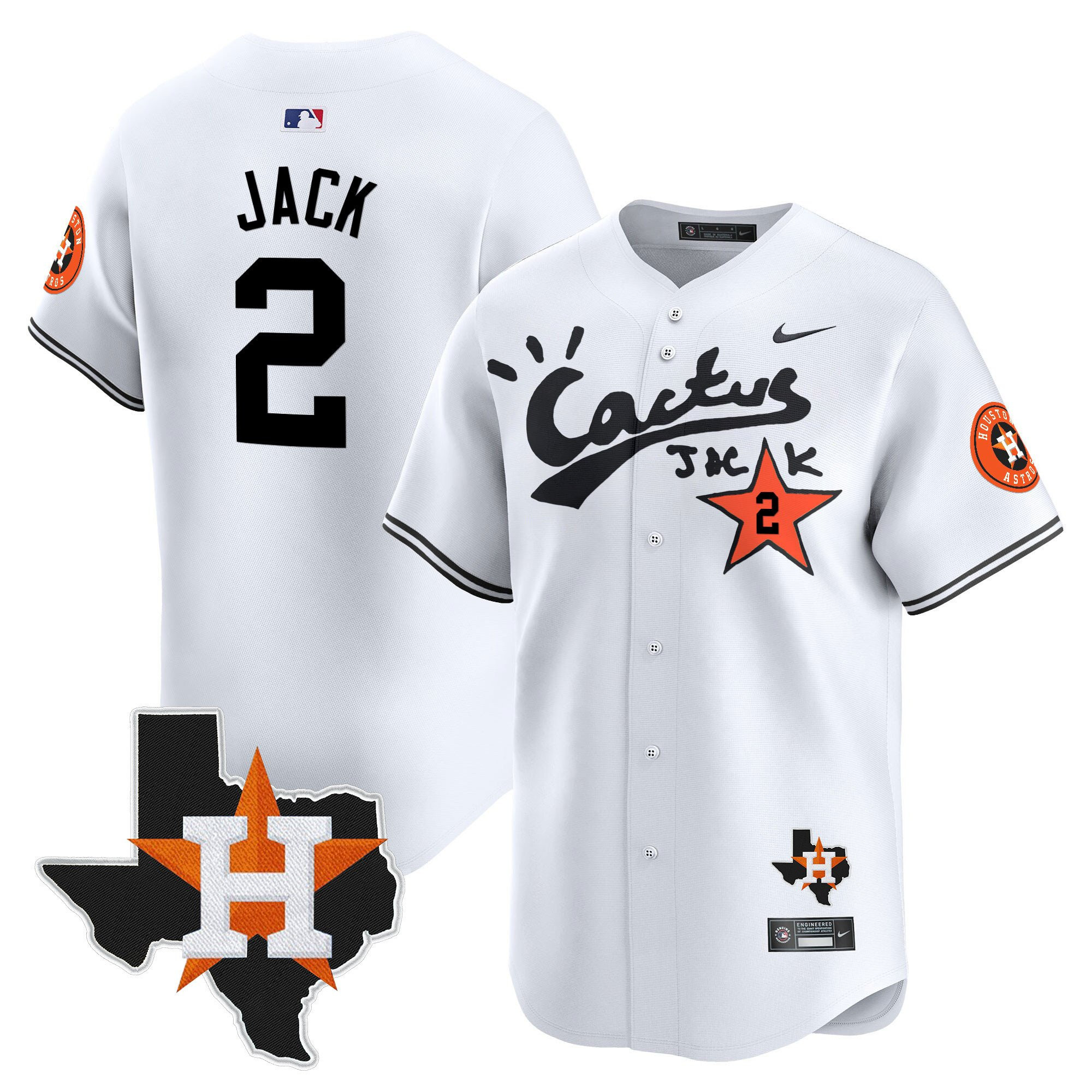 Jack 2 Houston Astros Cactus Jack Houston Patch Limited Baseball Jersey - Men, White 