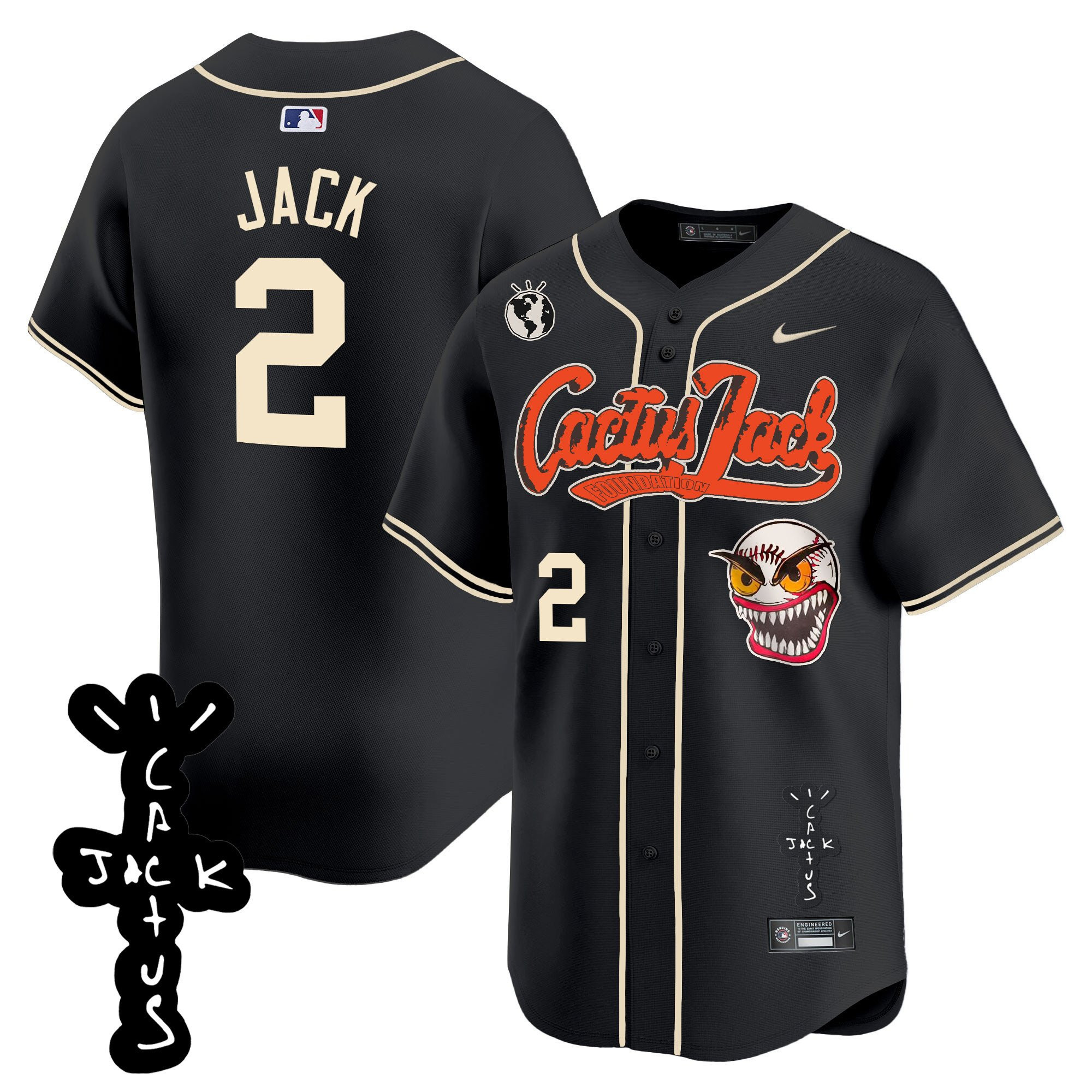 Jack 2 Houston Astros Cactus Jack Patch V2 Men Baseball Jersey - Black