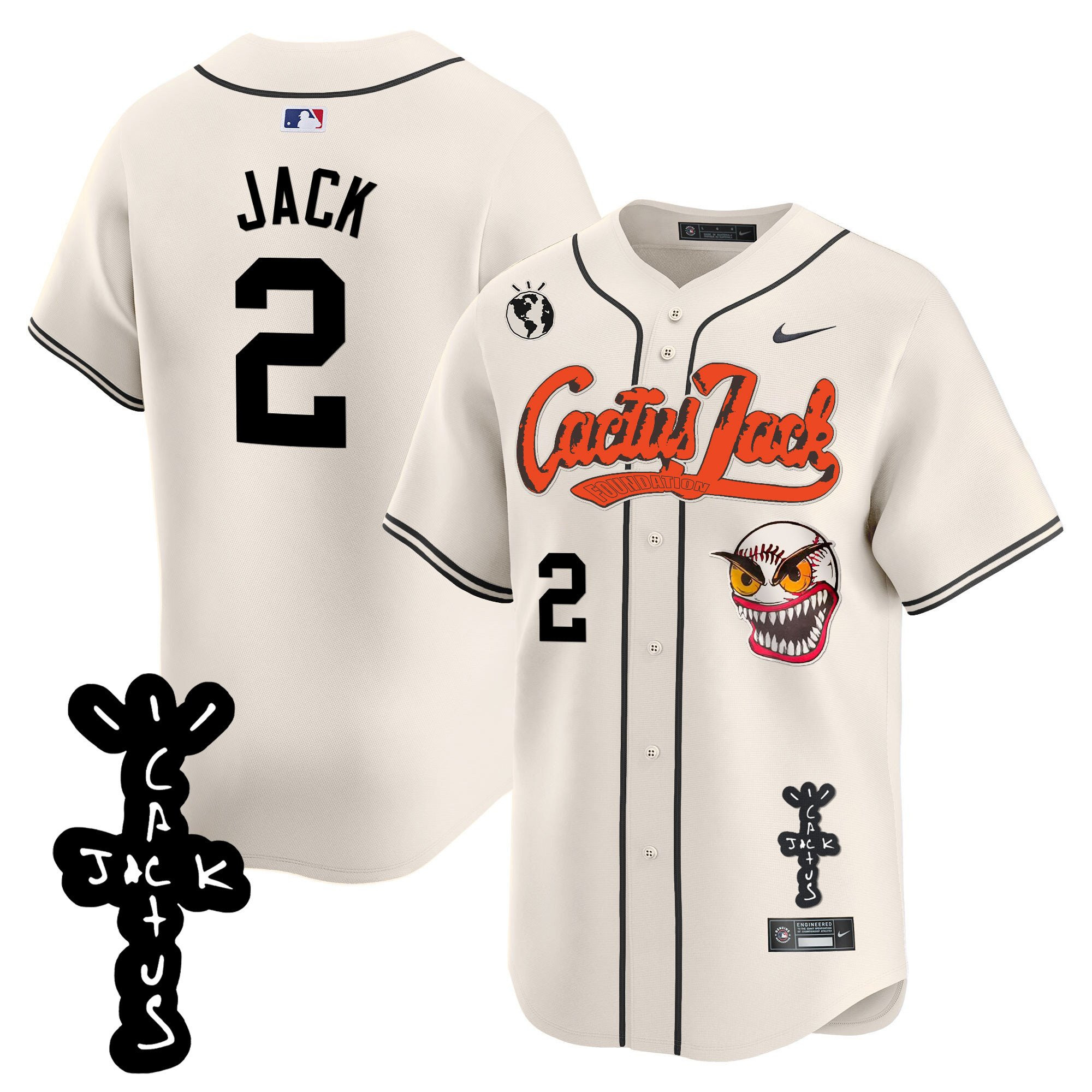 Jack 2 Houston Astros Cactus Jack Patch V2 Men Baseball Jersey - Cream