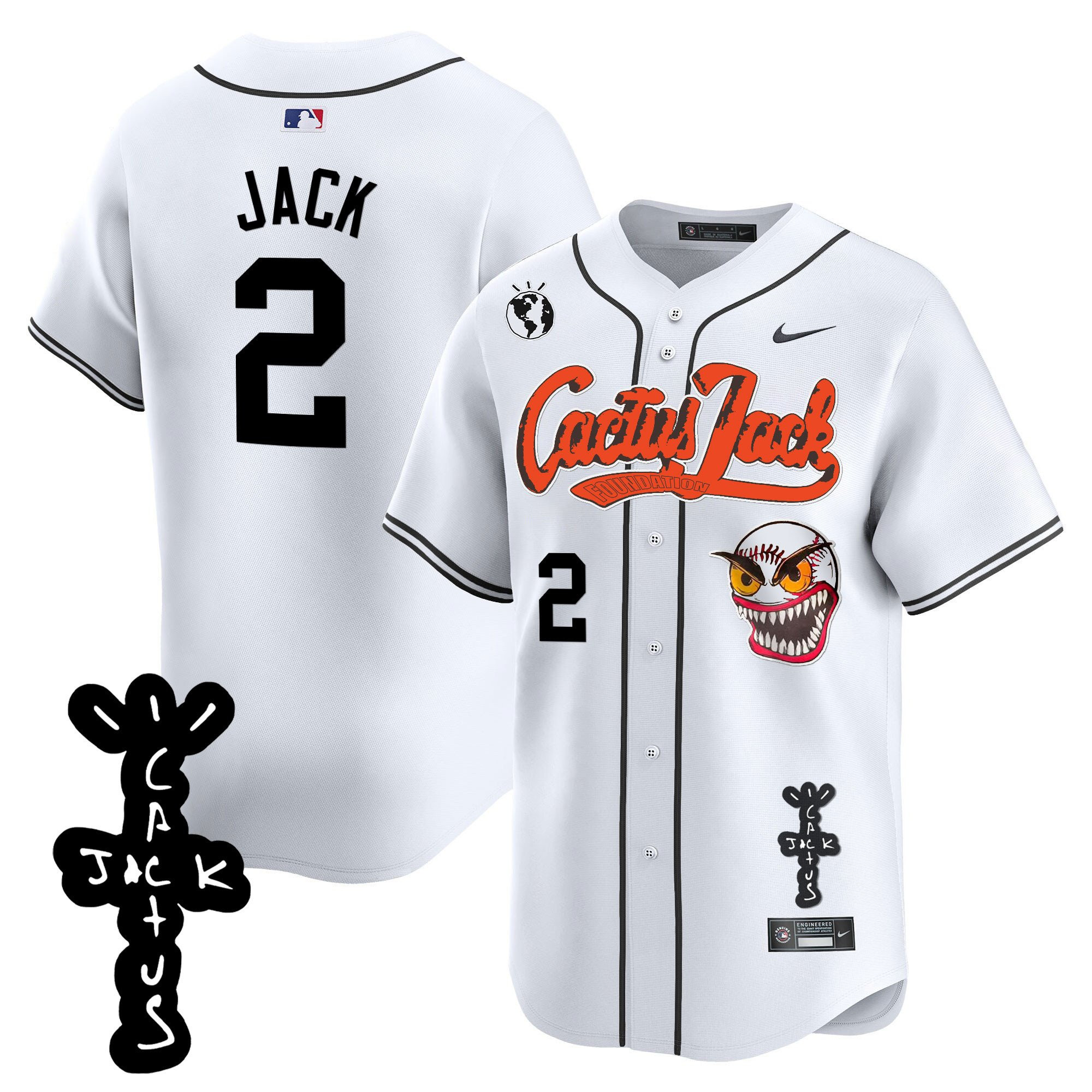 Jack 2 Houston Astros Cactus Jack Patch V2 Men Baseball Jersey - White