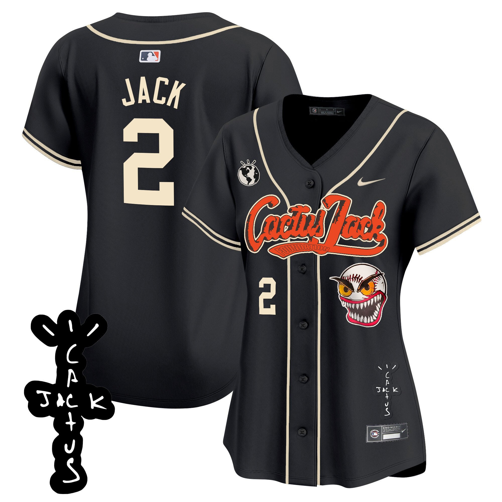 Jack 2 Houston Astros Cactus Jack Patch V2 Women Baseball Jersey - Black 