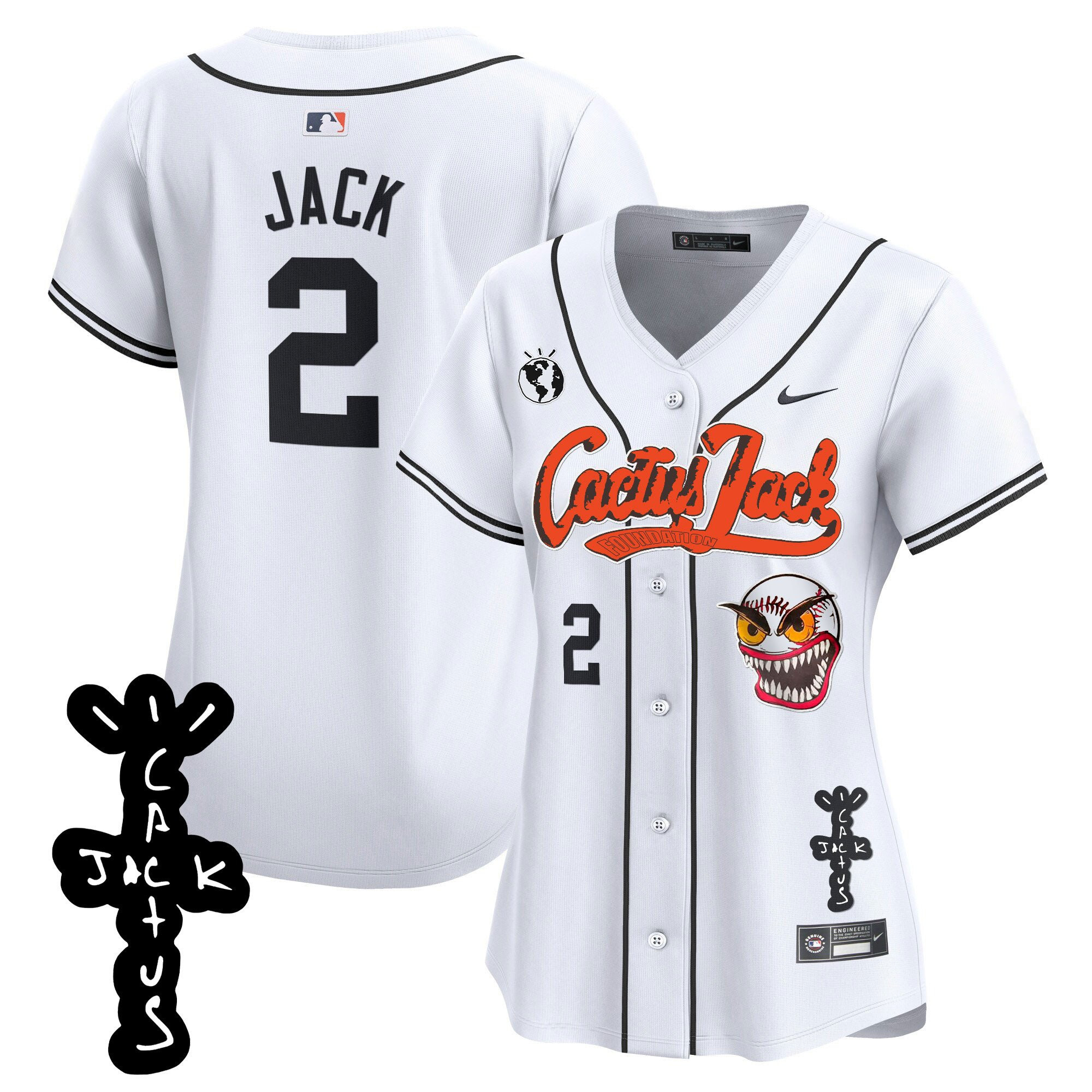 Jack 2 Houston Astros Cactus Jack Patch V2 Women Baseball Jersey - White 