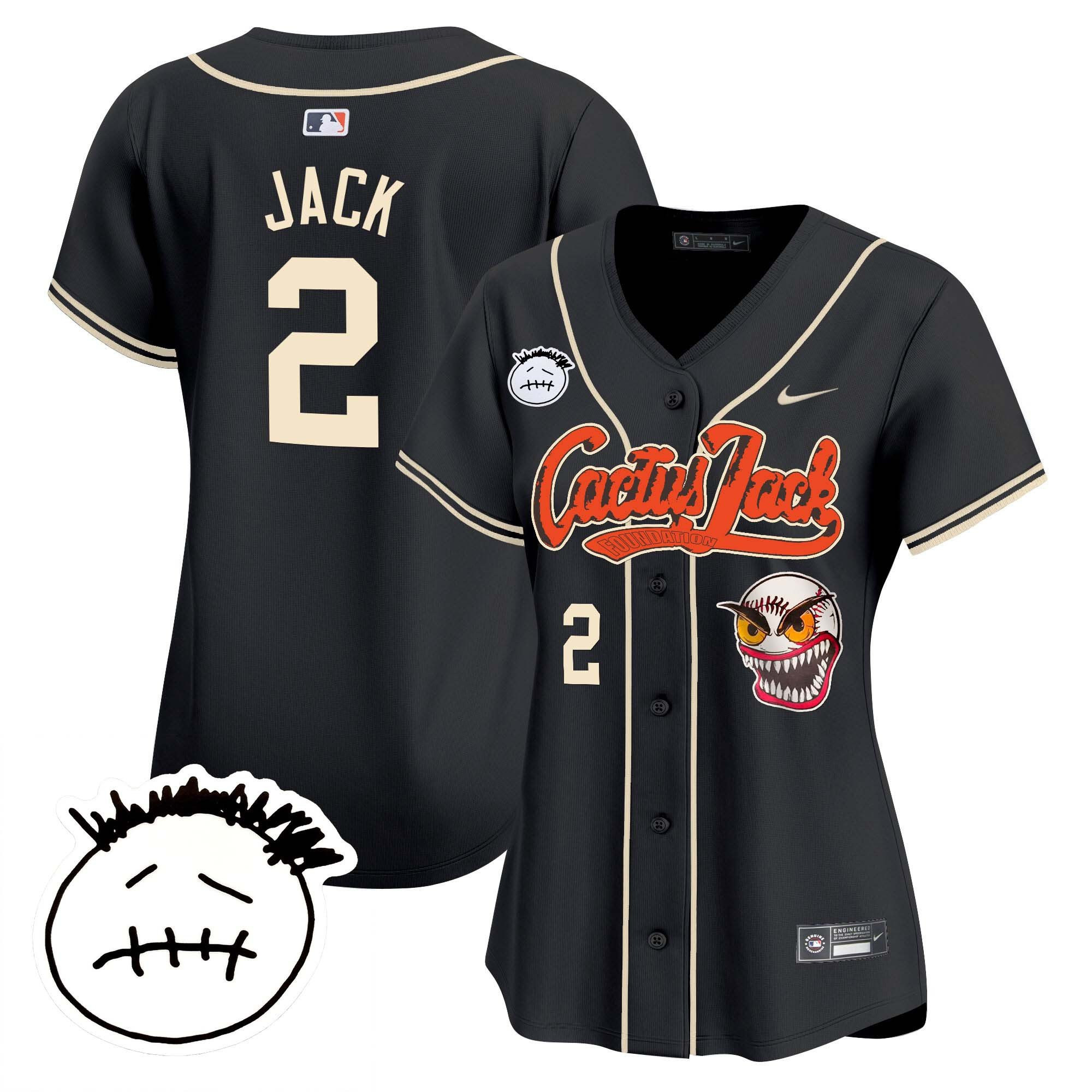 Jack 2 Houston Astros Cactus Jack Patch V3 Women Baseball Jersey - Black 