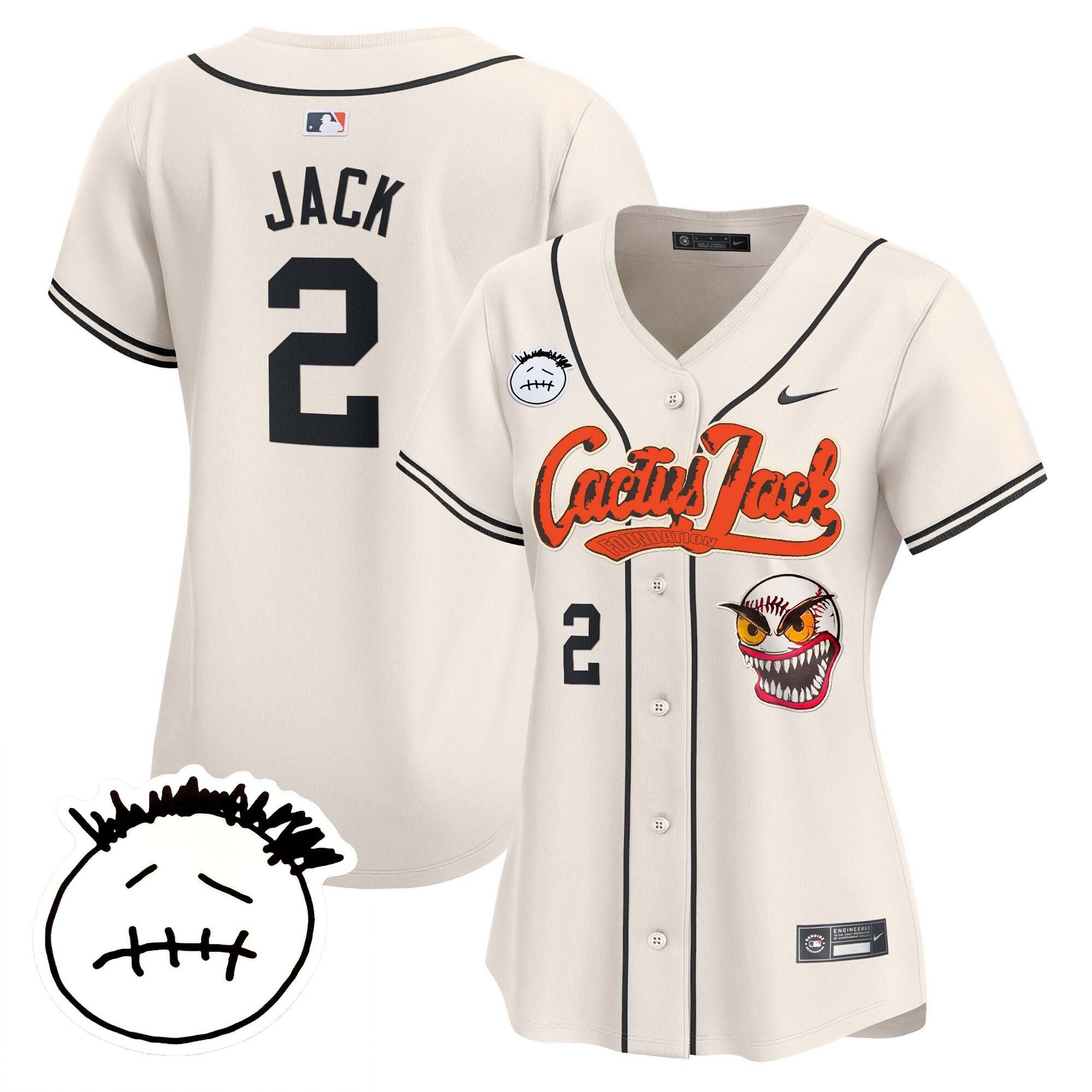 Jack 2 Houston Astros Cactus Jack Patch V3 Women Baseball Jersey - Cream 