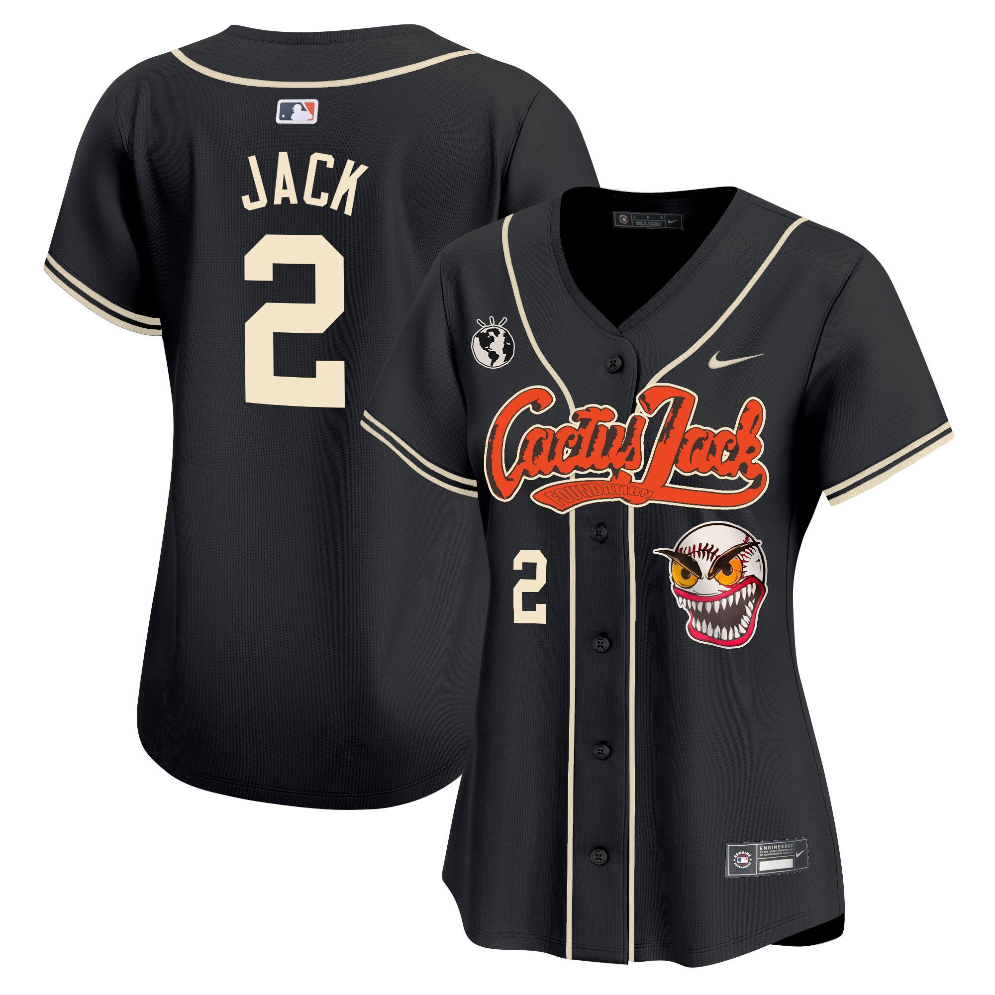 Jack 2 Houston Astros Cactus Jack Patch Women Baseball Jersey - Black