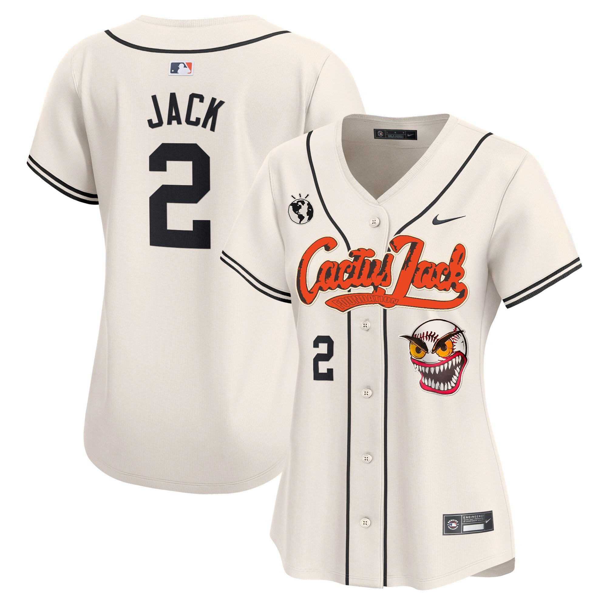 Jack 2 Houston Astros Cactus Jack Patch Women Baseball Jersey - Cream