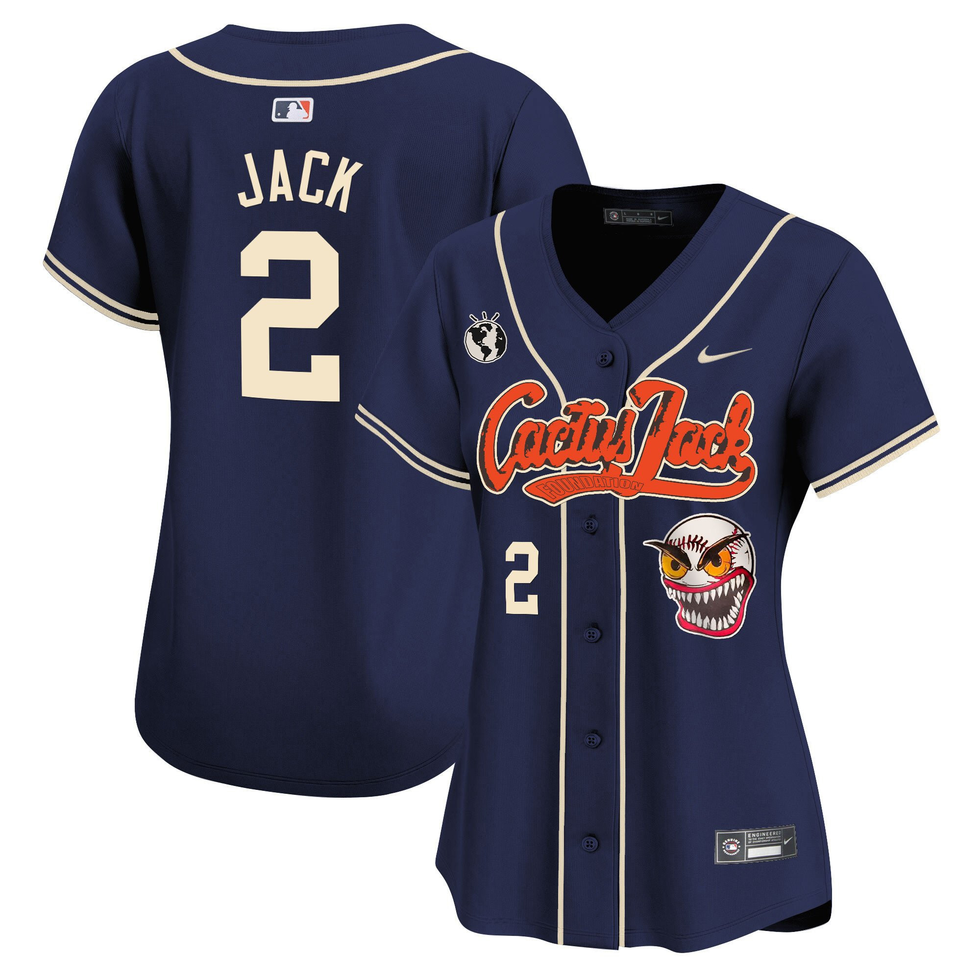 Jack 2 Houston Astros Cactus Jack Patch Women Baseball Jersey - Navy