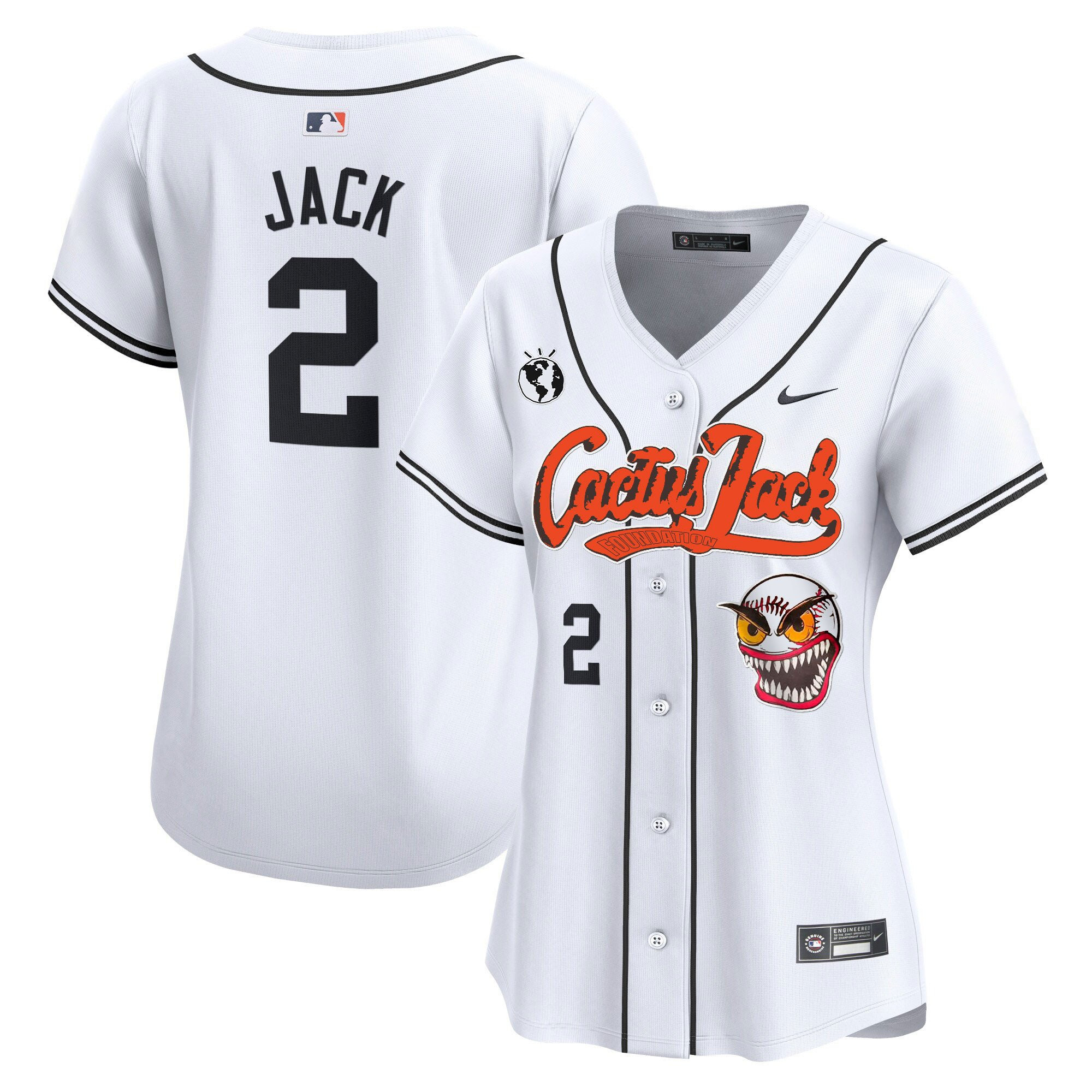 Jack 2 Houston Astros Cactus Jack Patch Women Baseball Jersey - White