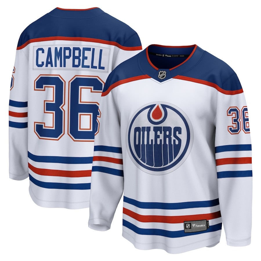 Jack Campbell 36 Edmonton Oilers Away Breakaway Hockey Jersey - Men, White - JS846 