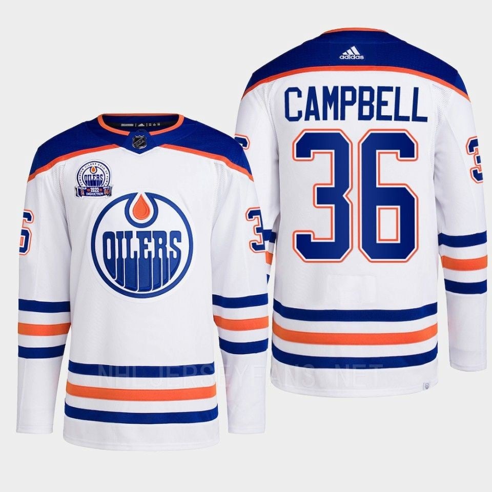 Jack Campbell 36 Edmonton Oilers White Hockey Jersey 2022 Lee Ryan Hall Of Fame Patch Away - JS431 