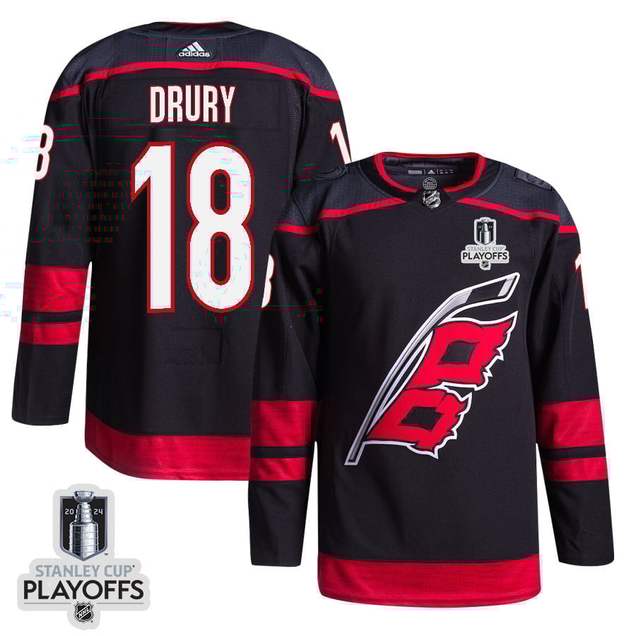 Jack Drury 18 Carolina Hurricanes 2024 NHL Playoffs Patch Home Hockey Jersey - Men, Black - JS115 