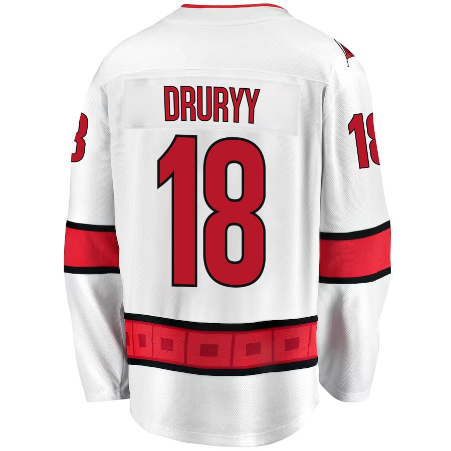 Alternative view of Jack Drury 18 Carolina Hurricanes Stanley Cup 2023 Playoffs Patch Away Breakaway Men Hockey Jersey - White - JS910 