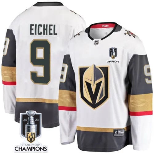 Jack Eichel 9 Vegas Golden Knights 2023 Stanley Cup Champions Patch Breakaway Hockey Jersey - White - JS769 