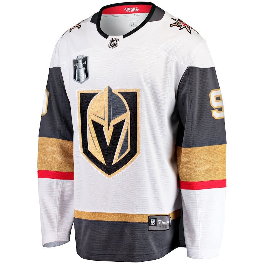 Alternative view of Jack Eichel 9 Vegas Golden Knights 2023 Stanley Cup Final Away Breakaway Player Hockey Jersey - White - JS398 