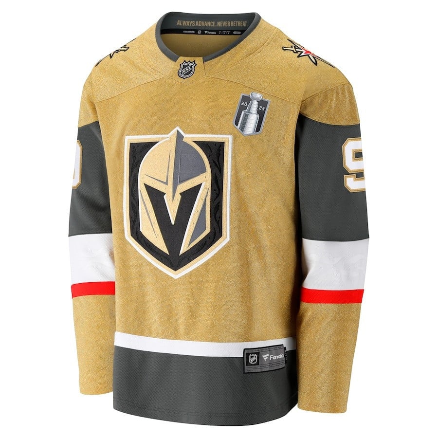Alternative view of Jack Eichel 9 Vegas Golden Knights 2023 Stanley Cup Final Home Breakaway Player Hockey Jersey - Gold - JS963 