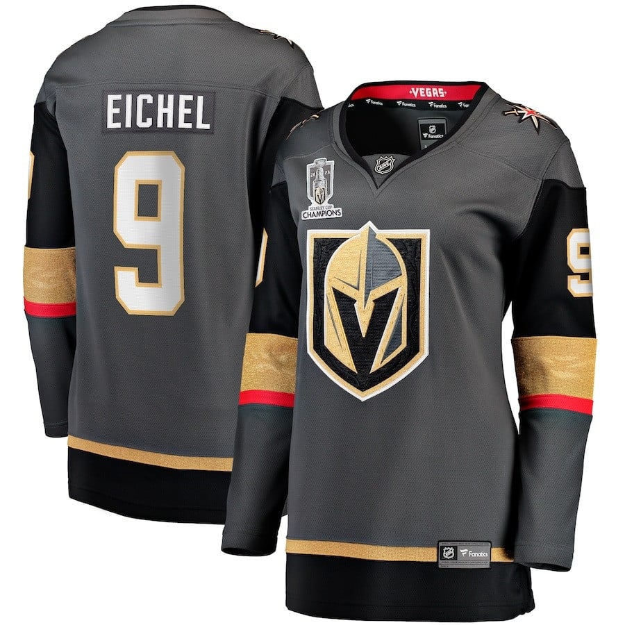 Jack Eichel 9 Vegas Golden Knights Women's 2023 Stanley Cup Champions Alternate Breakaway Hockey Jersey - Black - JS383 
