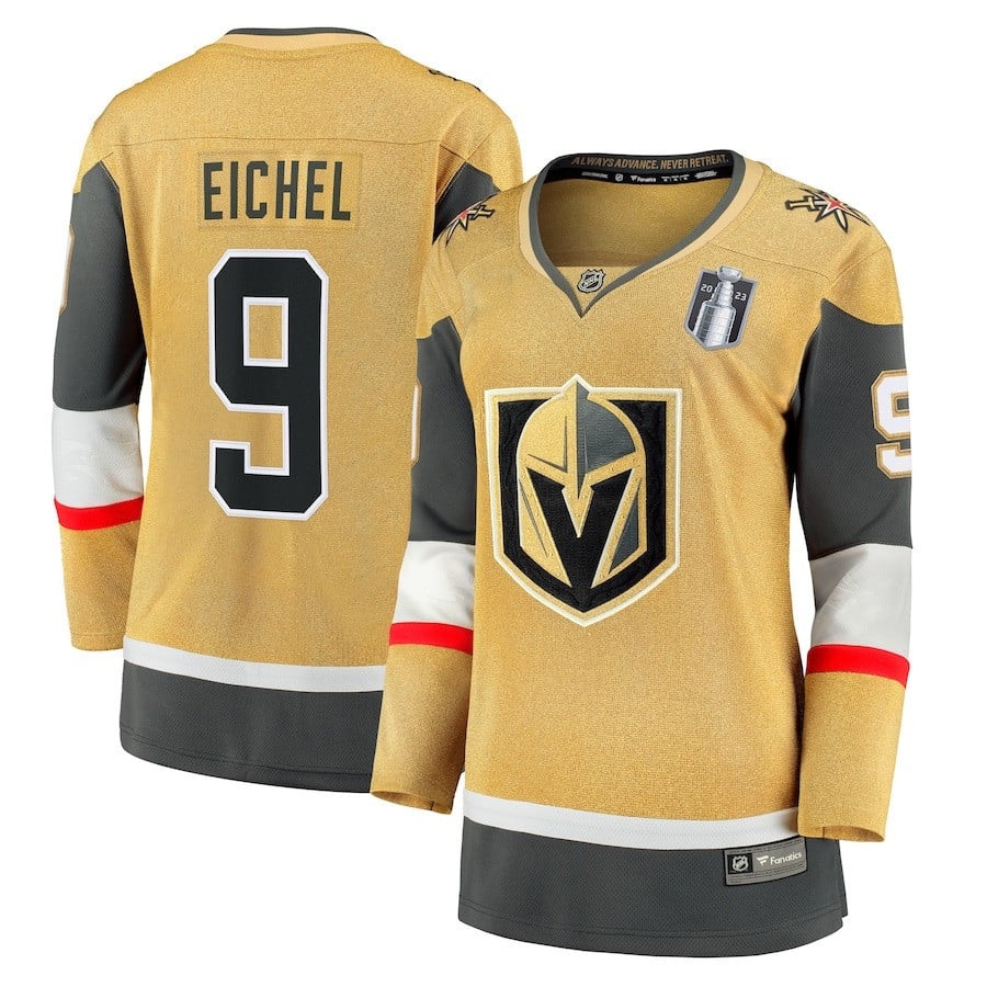 Jack Eichel 9 Vegas Golden Knights Women's 2023 Stanley Cup Final Home Breakaway Player Hockey Jersey - Gold - JS891 