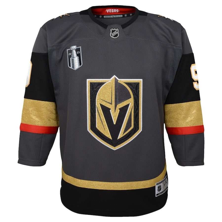 Alternative view of Jack Eichel 9 Vegas Golden Knights Youth 2023 Stanley Cup Final Alternate Hockey Jersey - Black - JS711 