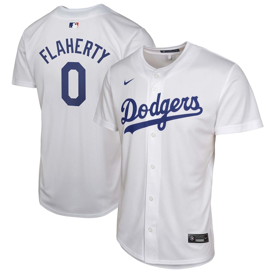 Jack Flaherty 0 Los Angeles Dodgers Home Player Game YOUTH Baseball Jersey - White 