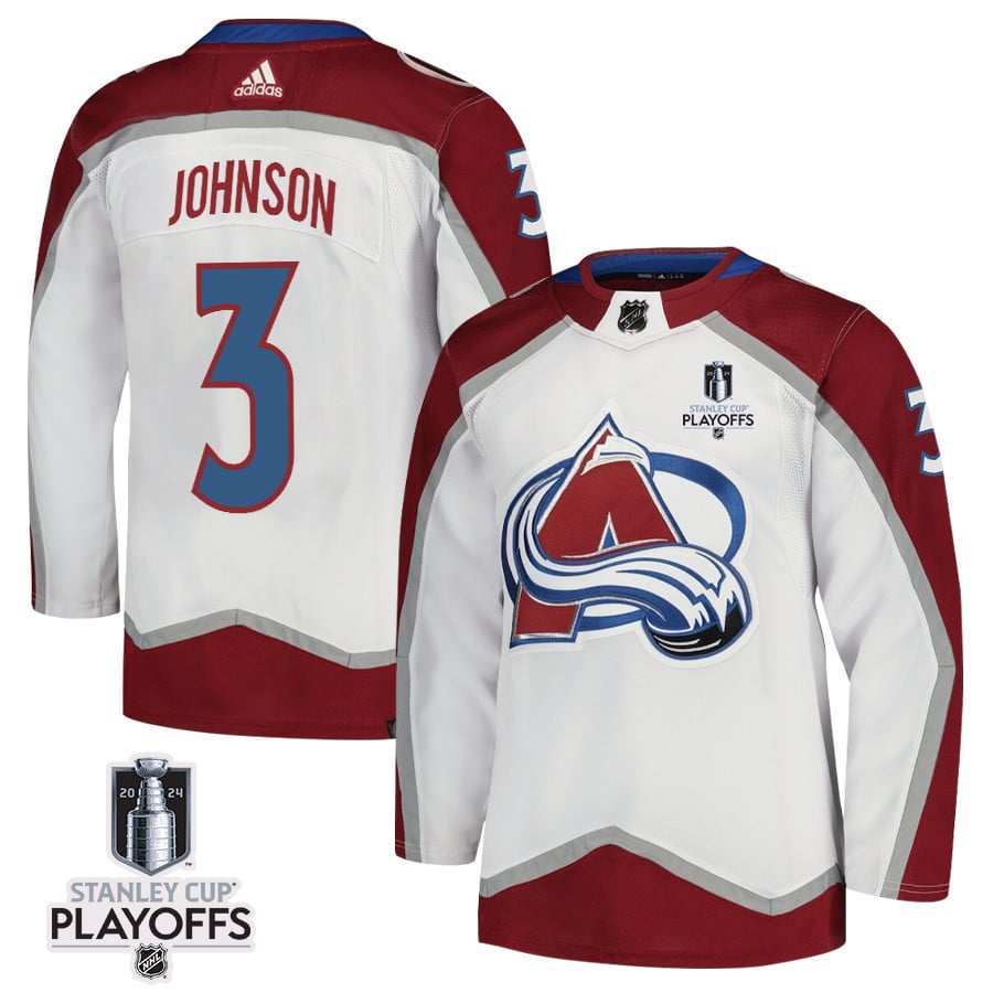 Jack Johnson 3 Colorado Avalanche 2024 NHL Playoffs Patch Away Hockey Jersey - Men, White - JS445 