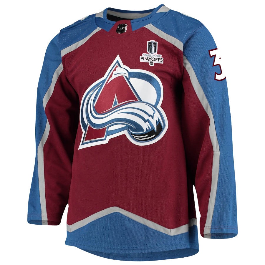 Alternative view of Jack Johnson 3 Colorado Avalanche 2024 NHL Playoffs Patch Home Hockey Jersey - Men - JS243 