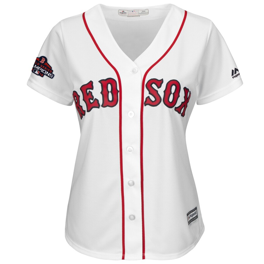 Alternative view of Jackie Bradley Jr. Boston Red Sox Majestic Women's 2020 World Series Champions Team Logo Player Baseball Jersey - White
