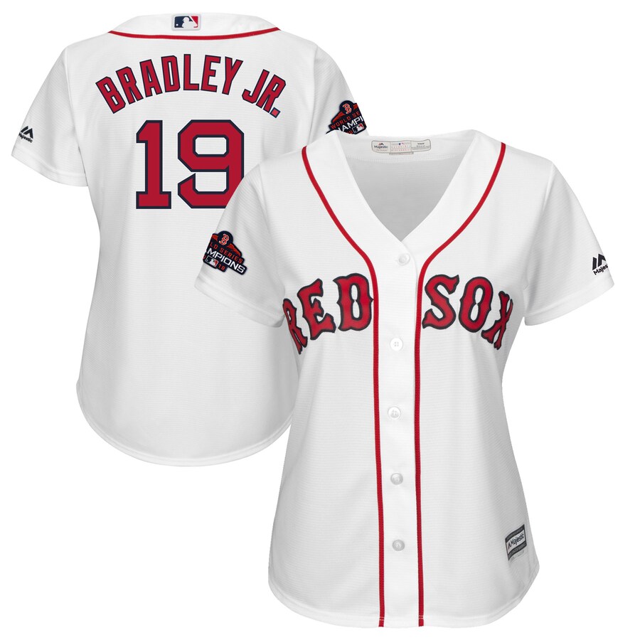 Jackie Bradley Jr. Boston Red Sox Majestic Women's 2020 World Series Champions Team Logo Player Baseball Jersey - White