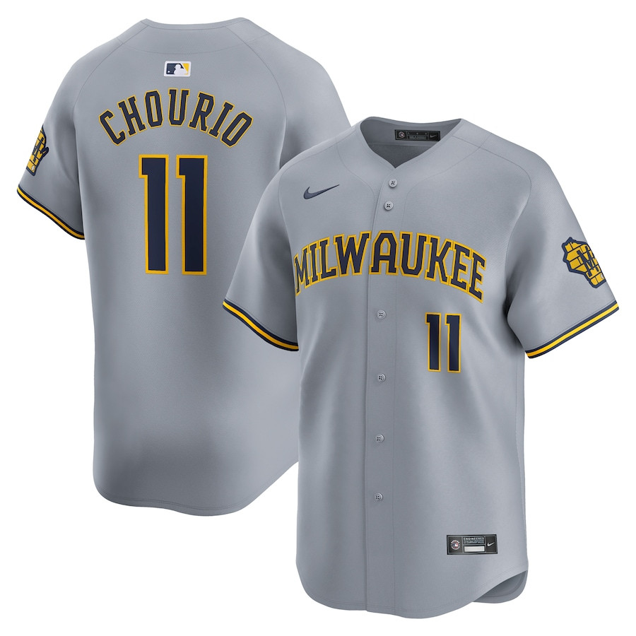 Jackson Chourio 11 Milwaukee Brewers Away Limited Men Baseball Jersey - Gray 