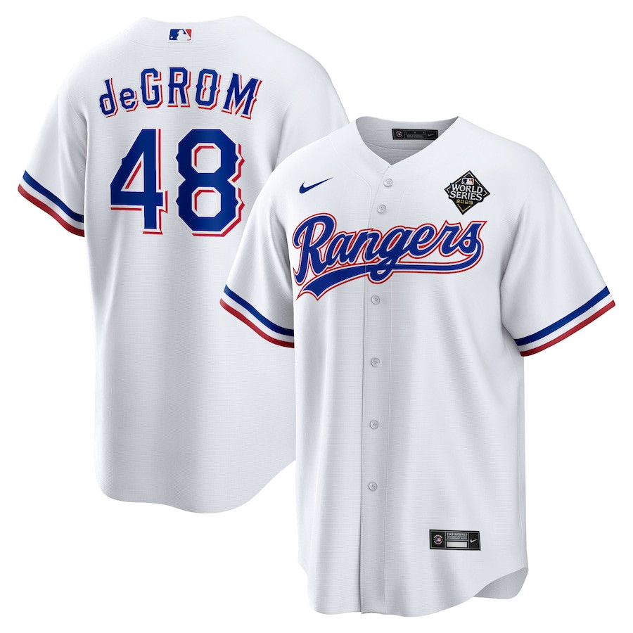 Jacob deGrom 48 Texas Rangers 2023 World Series Men Jersey - White - JS973 