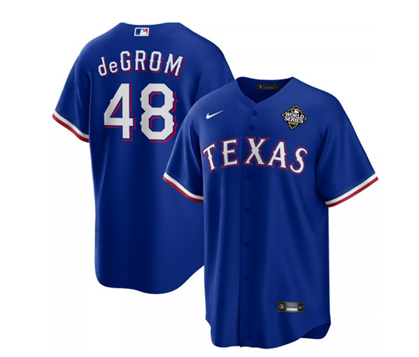 Jacob DeGrom 48 Texas Rangers 2023 World Series Stitched Baseball Jersey - Royal - JS892 