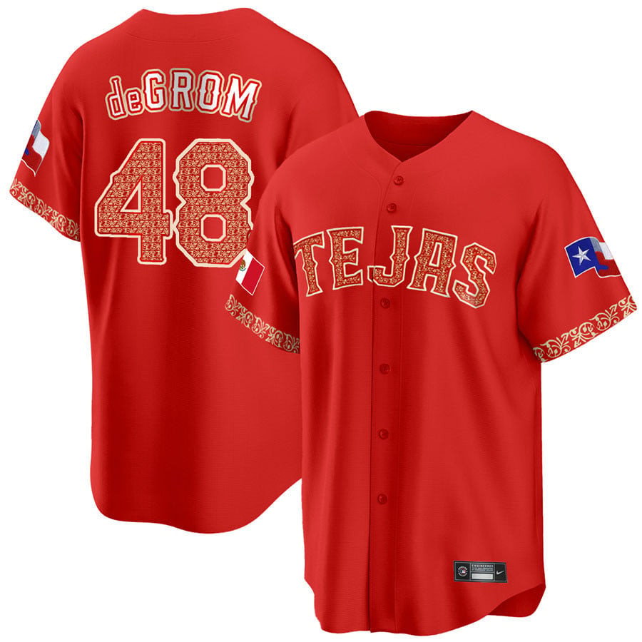 Jacob Degrom 48 Texas Rangers Mexican Collection Baseball Men Baseball Jersey - Red - JS826 