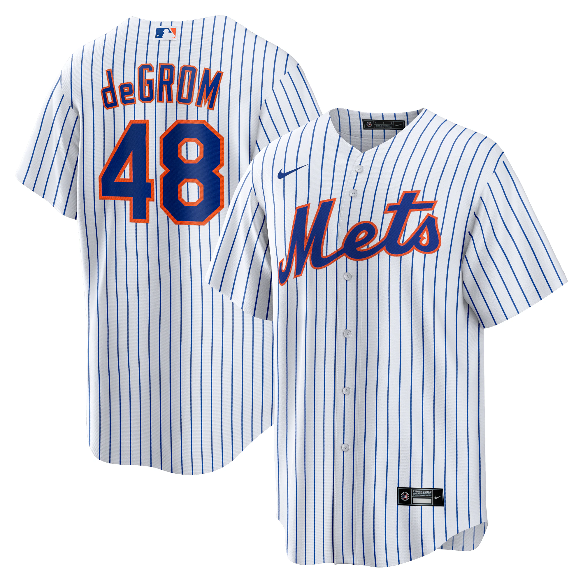Alternative view of Jacob Degrom New York Mets Home Replica Player Name Baseball Jersey – White