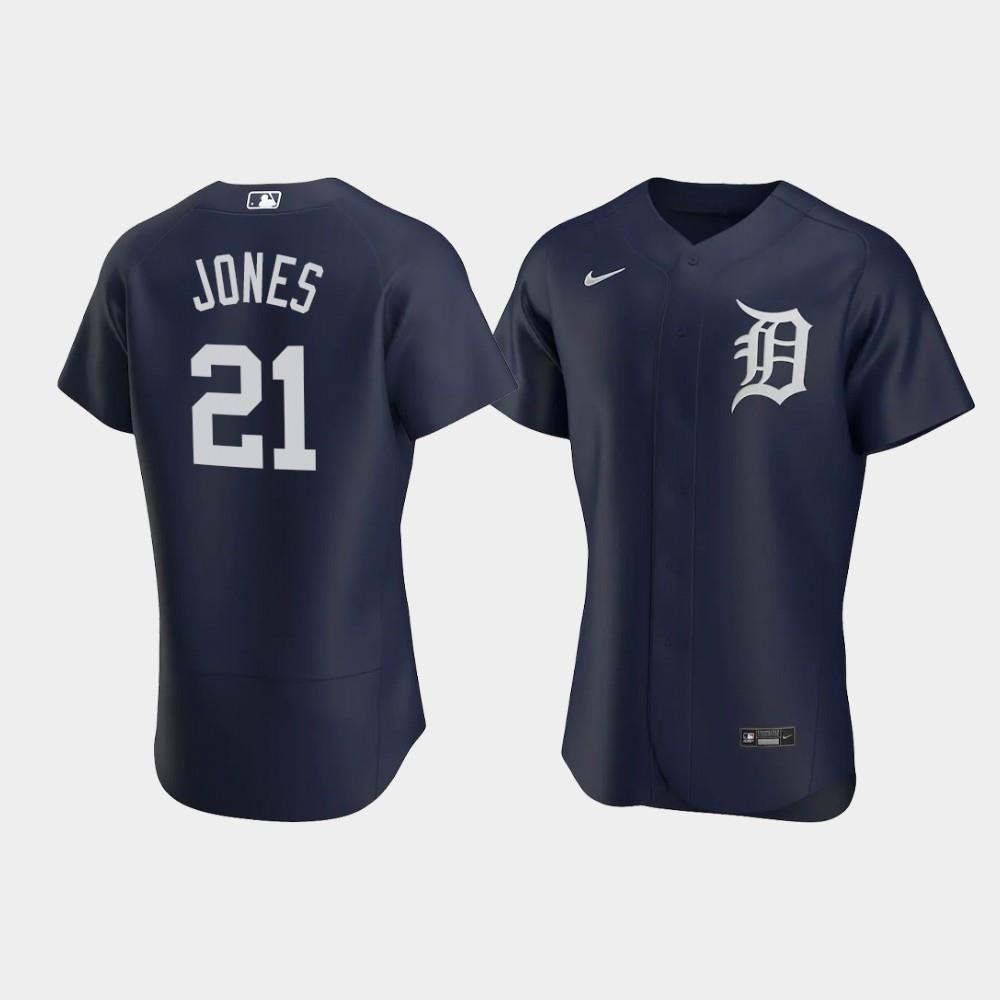 JaCoby Jones 21 Detroit Tigers Team Logo Navy Alternate Baseball Jersey Baseball Jersey