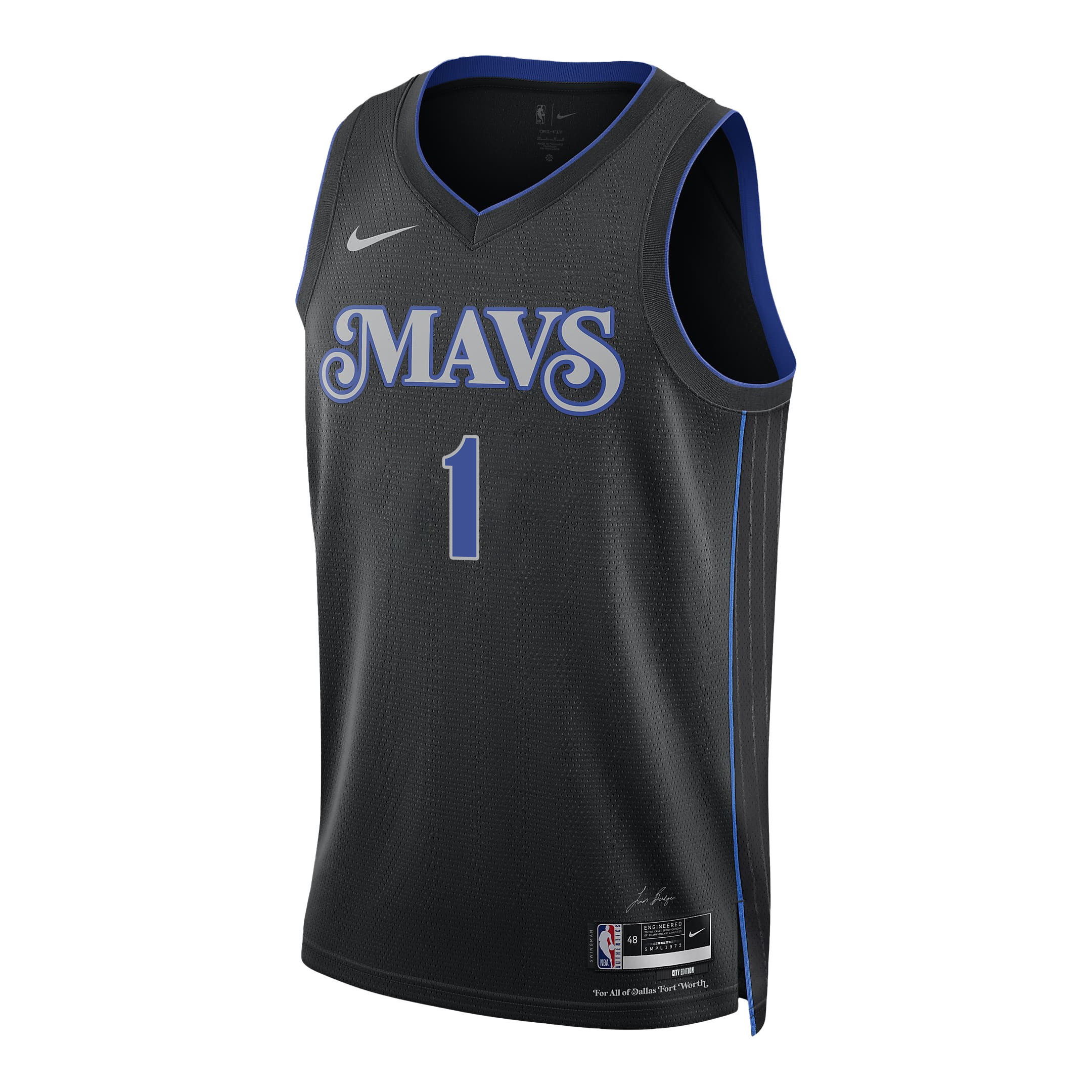 Alternative view of Jaden Hardy 1 Dallas Mavericks 2024 FINALS PATCH Swingman Basketball Jersey - City Edition - Black - JS557 