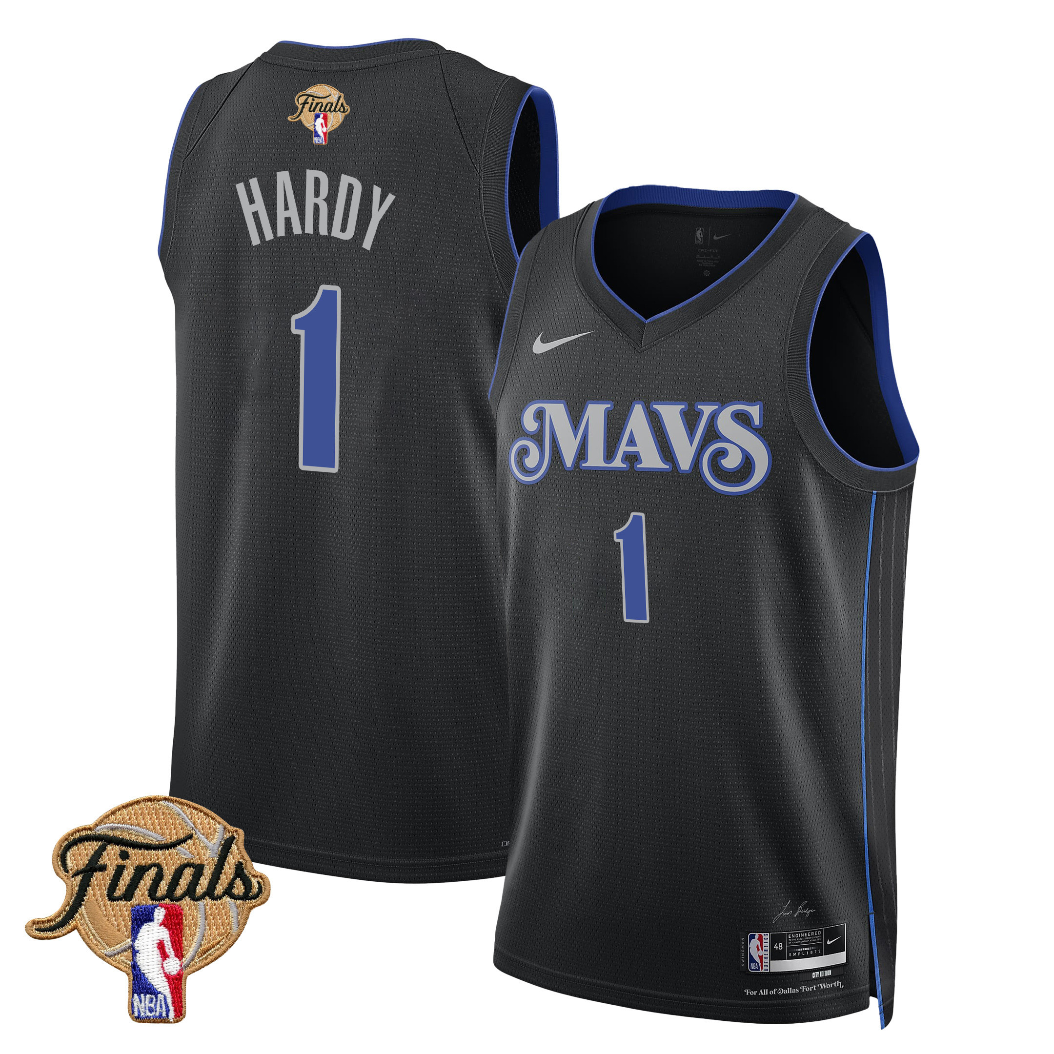 Jaden Hardy 1 Dallas Mavericks 2024 FINALS PATCH Swingman Basketball Jersey - City Edition - Black - JS557 