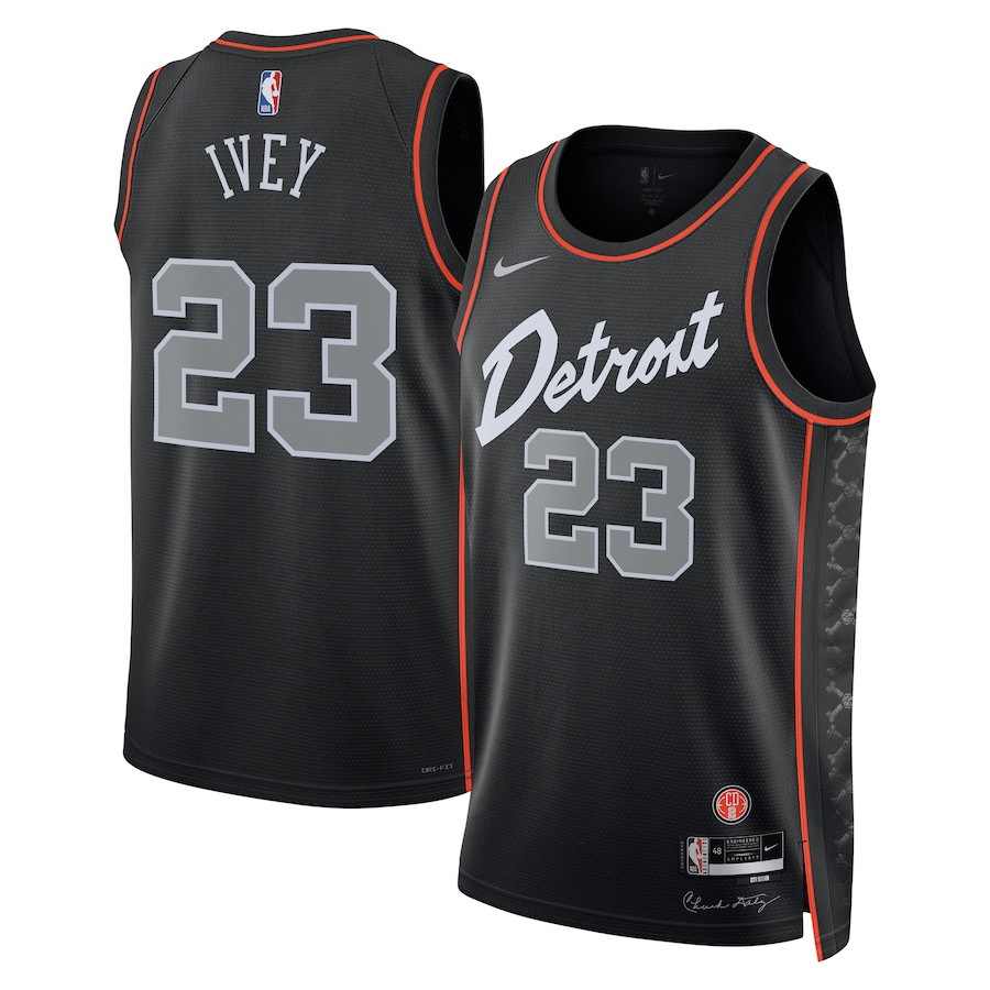 Jaden Ivey 23 Detroit Pistons 2023/24 City Edition Swingman Basketball Jersey - Black - JS373 