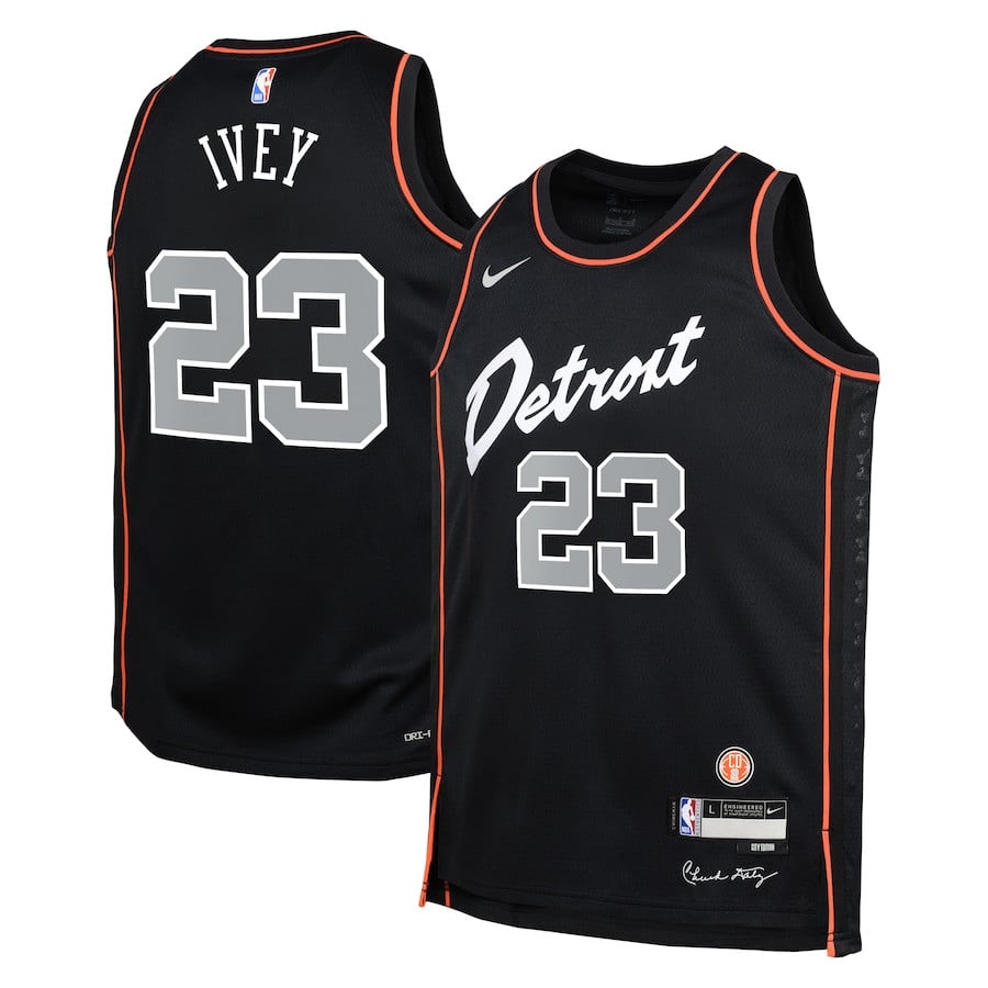 Jaden Ivey 23 Detroit Pistons 2023/24 City Edition Swingman YOUTH Basketball Jersey - Black - JS308 