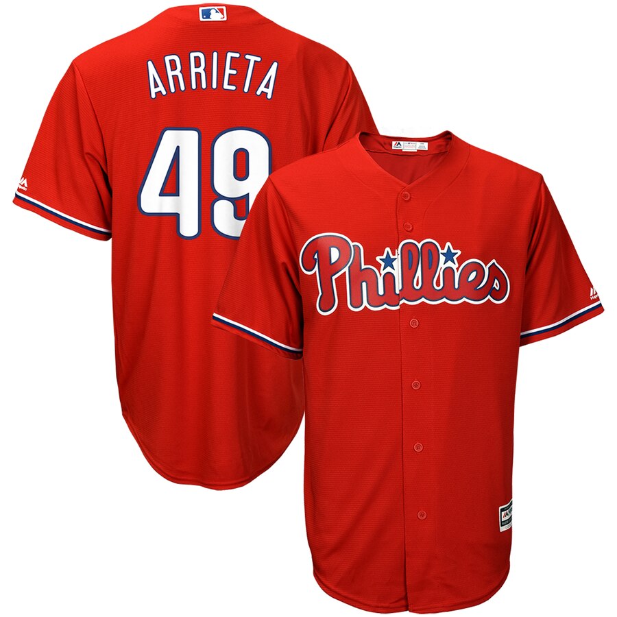 Jake Arrieta Philadelphia Phillies Majestic Fashion Official Cool Base Player Baseball Jersey – Scarlet