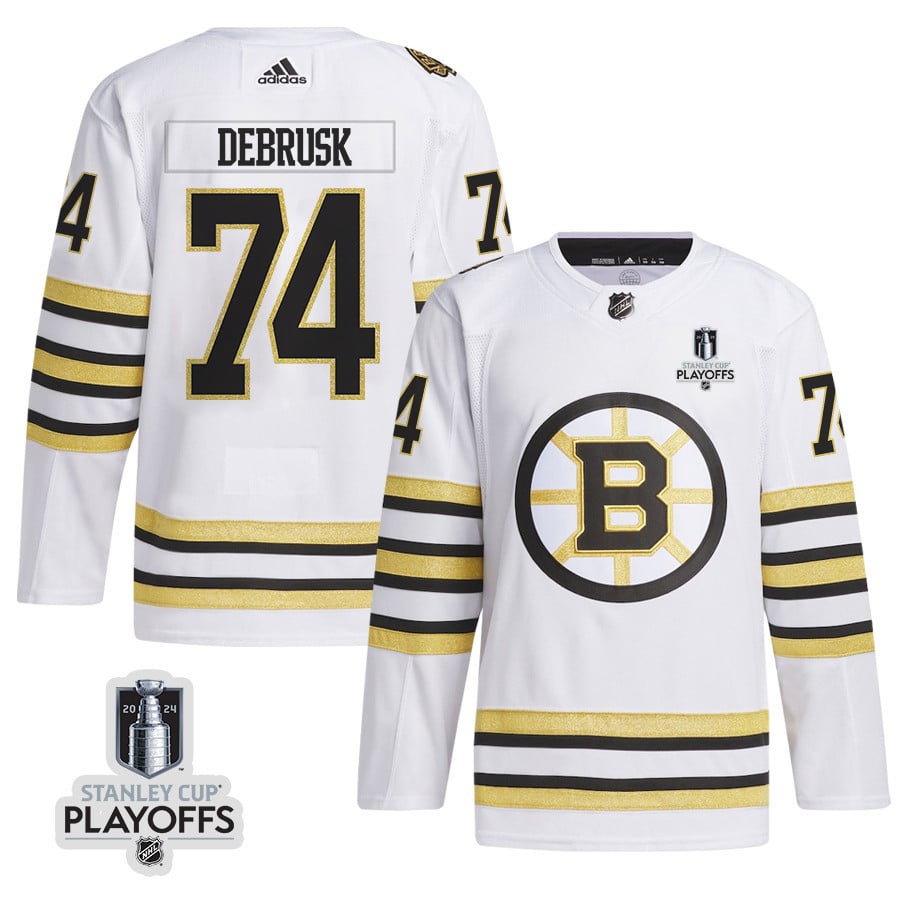Jake DeBrusk 74 Boston Bruins 2024 NHL Playoffs Patch Away Hockey Jersey - Men, White - JS167 