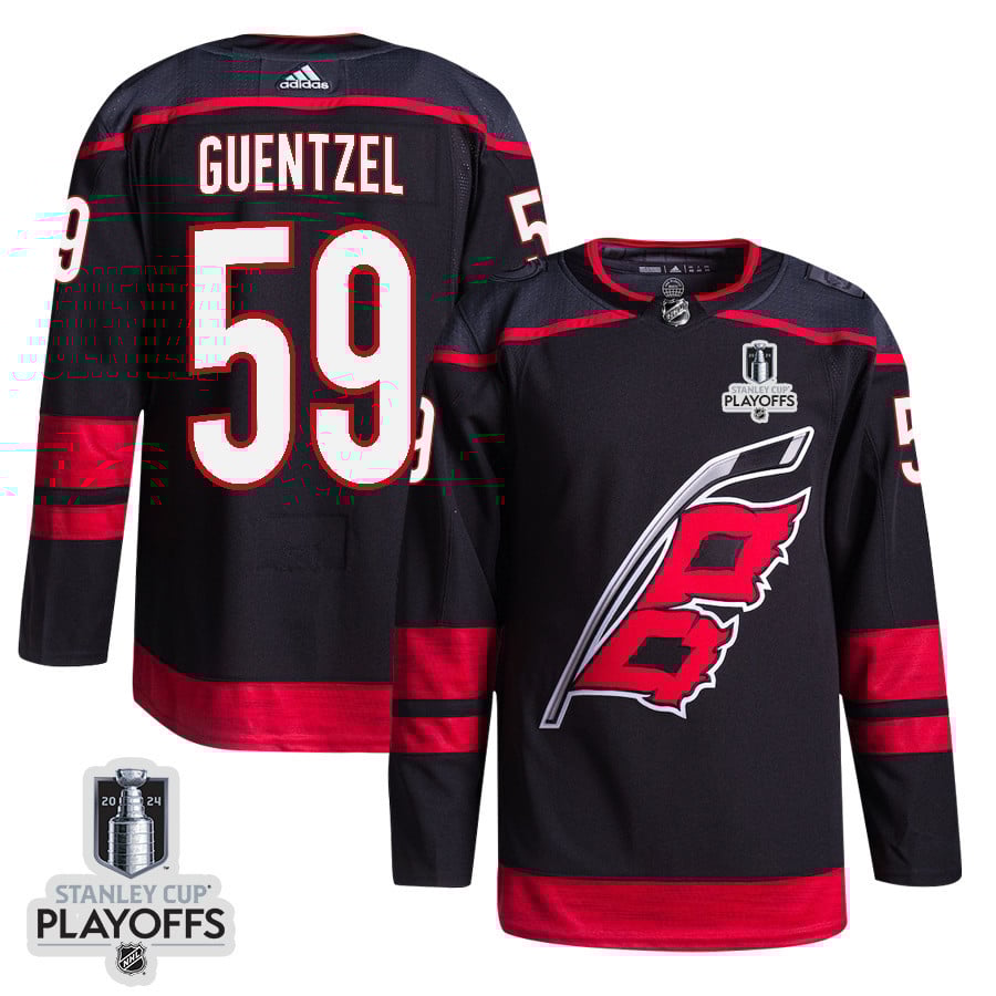 Jake Guentzel 59 Carolina Hurricanes 2024 NHL Playoffs Patch Home Hockey Jersey - Men, Black - JS301 