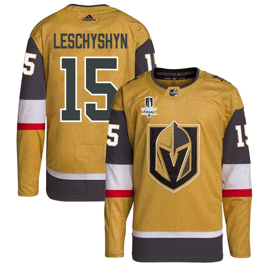 Jake Leschyshyn 15 Vegas Golden Knights Stanley Cup 2023 Final Patch Home Breakaway Men Hockey Jersey - Gold - JS395 