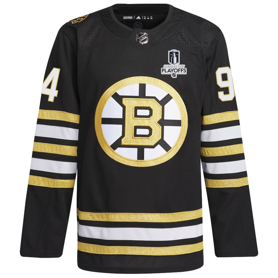 Alternative view of Jakub Lauko 94 Boston Bruins 2024 NHL Playoffs Patch Home Hockey Jersey - Men, Black - JS586 