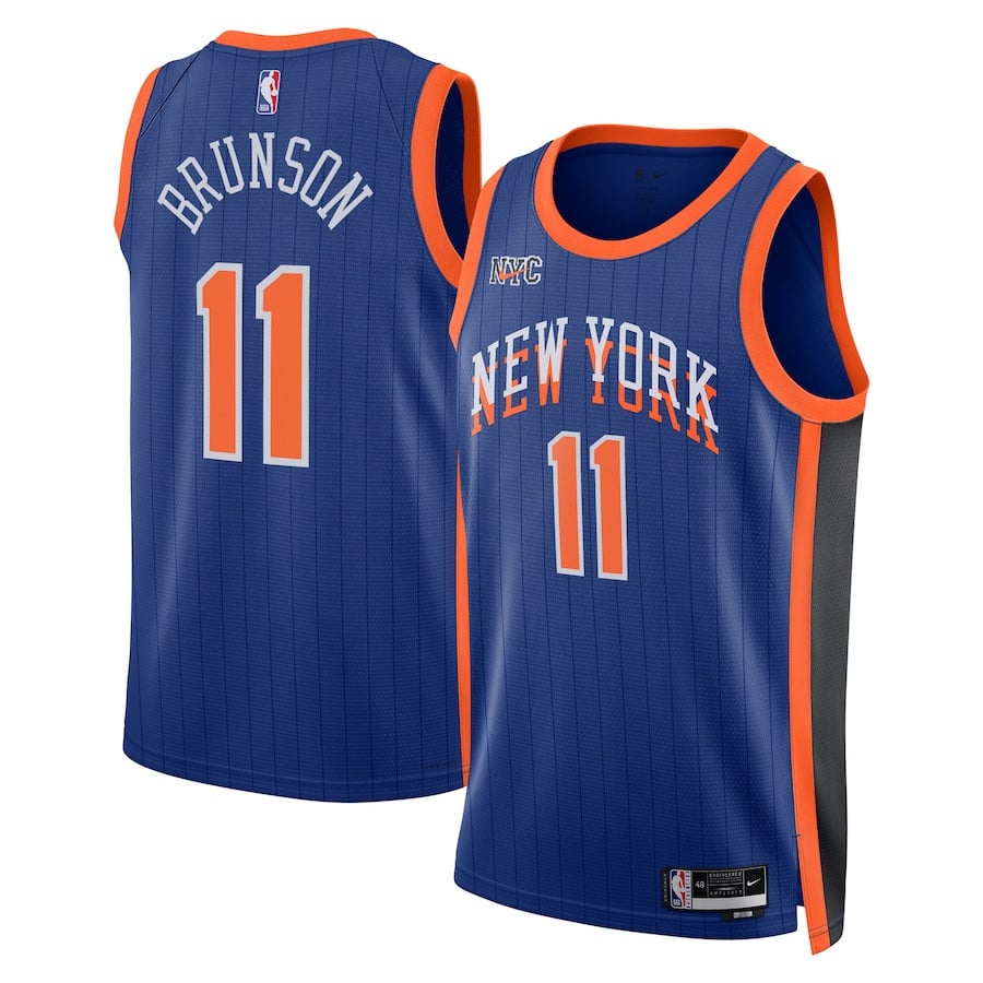 Jalen Brunson 11 New York Knicks 2023/24 City Edition Swingman Basketball Jersey - Blue - JS444 