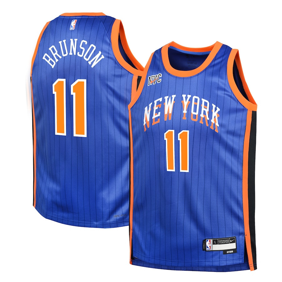 Jalen Brunson 11 New York Knicks 2023/24 City Edition Swingman YOUTH Basketball Jersey - Blue - JS120 
