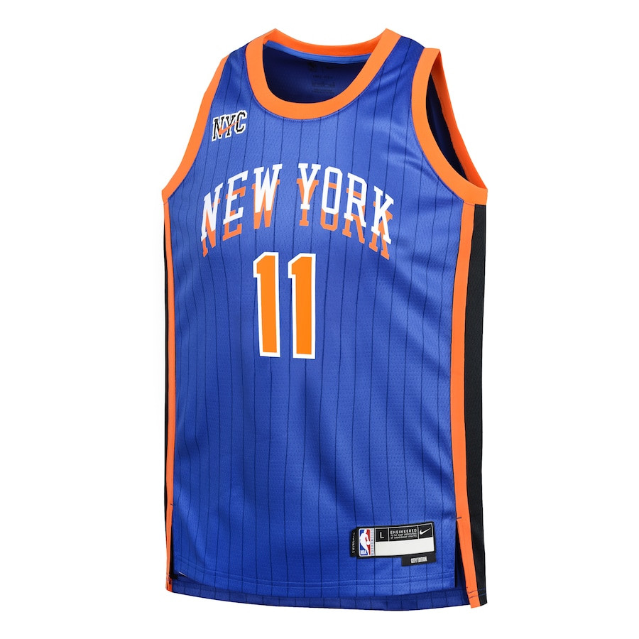 Alternative view of Jalen Brunson 11 New York Knicks 2023/24 City Edition Swingman YOUTH Basketball Jersey - Blue - JS120 