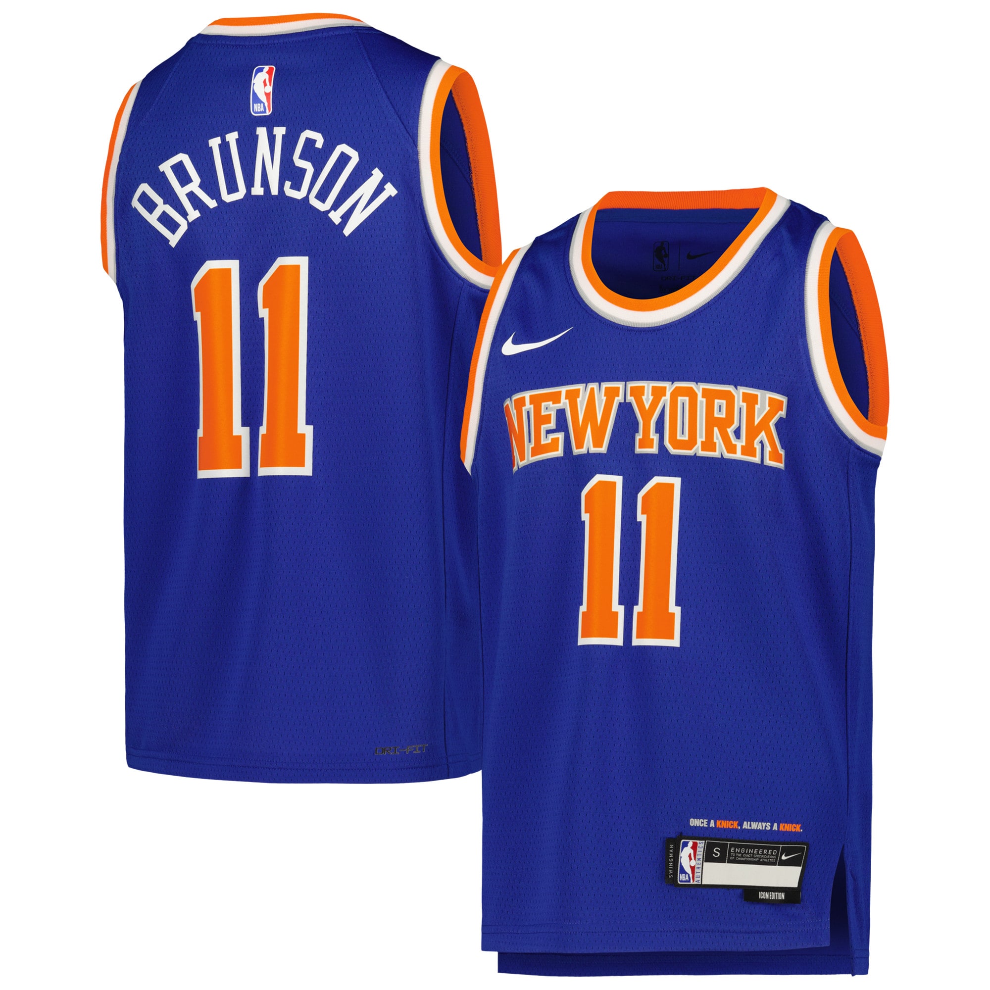 Jalen Brunson New York Knicks Youth Swingman Basketball Jersey - Icon Edition - Blue