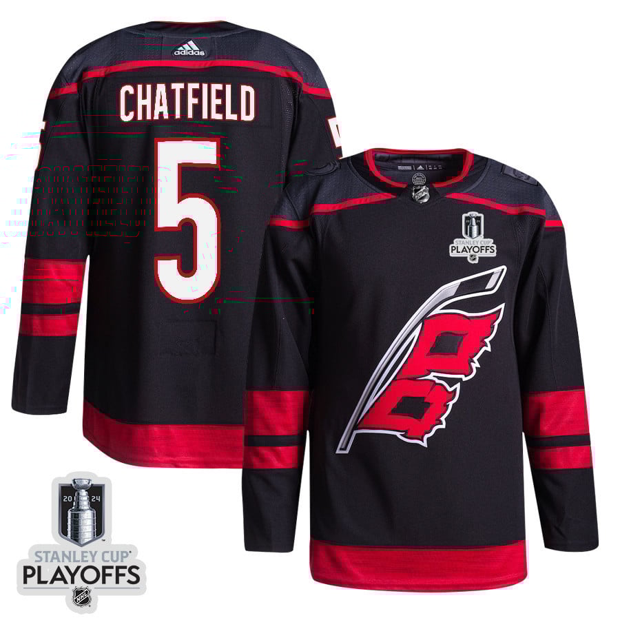 Jalen Chatfield 5 Carolina Hurricanes 2024 NHL Playoffs Patch Home Hockey Jersey - Men, Black - JS206 
