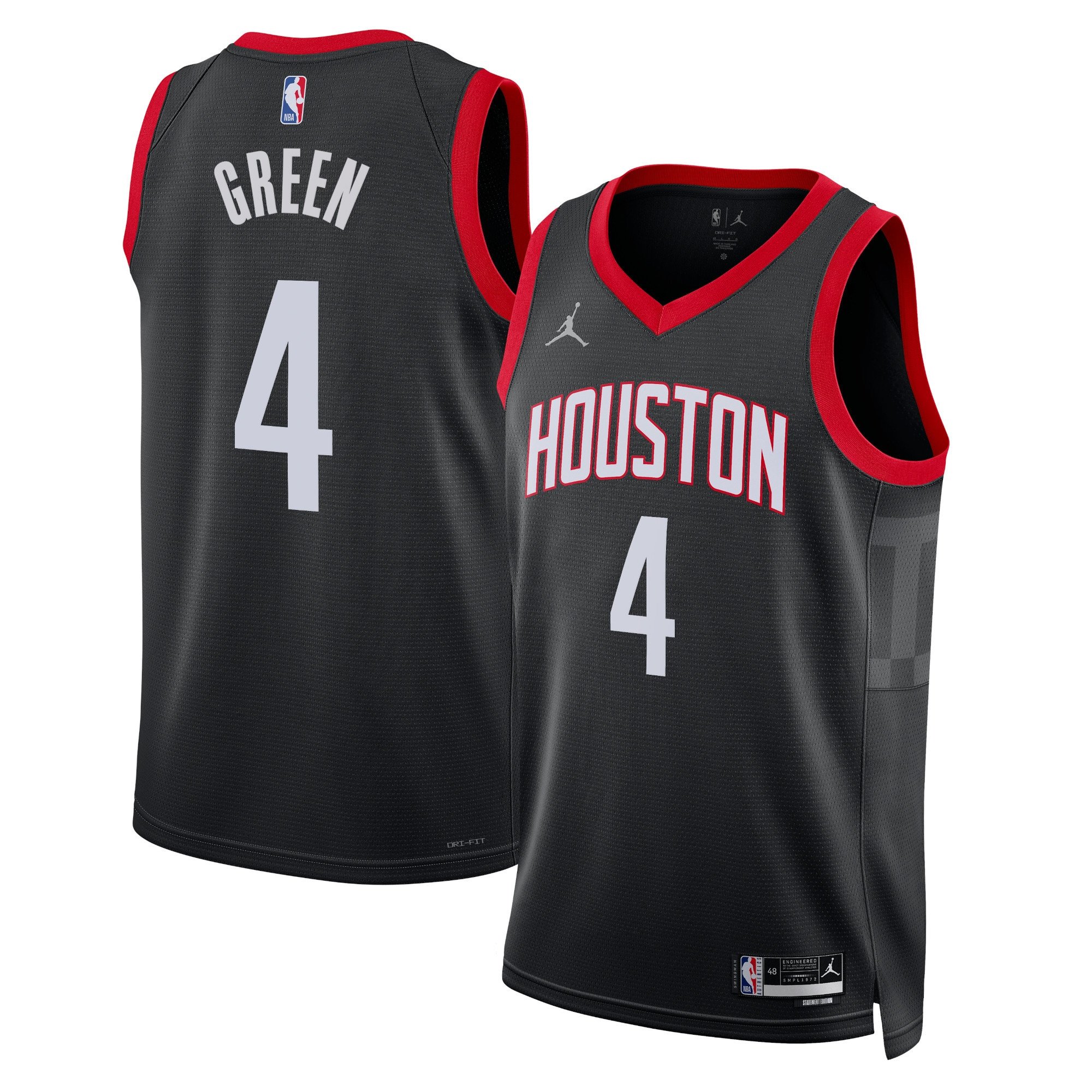 Jalen Green 4 Houston Rockets Unisex 2024/25 Swingman Player Basketball Jersey - Statement Edition - Black - JS693 