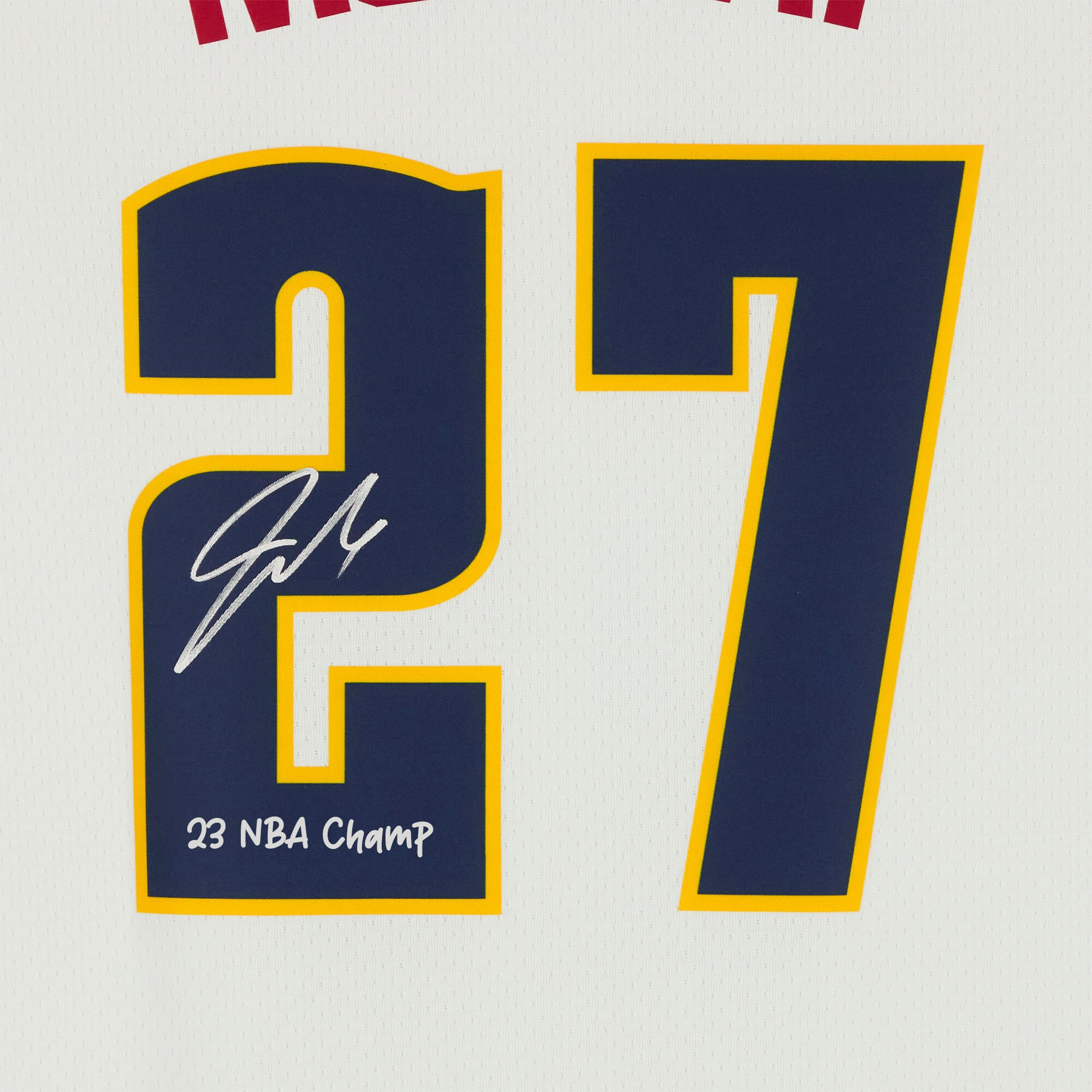 Alternative view of Jamal Murray 27 Denver Nuggets 2023 NBA Finals Champions with "23 NBA Champ" - White Basketball Jersey - JS828 