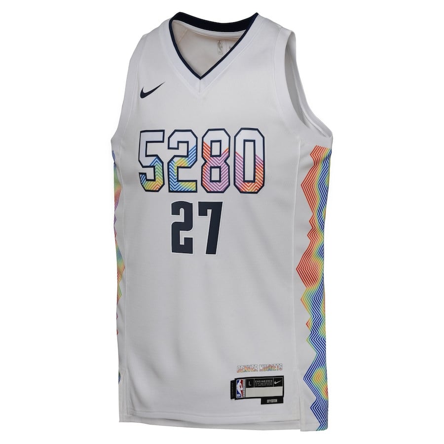 Alternative view of Jamal Murray 27 Denver Nuggets 2024/25 Swingman Player YOUTH Basketball Jersey - City Edition - White - JS760 